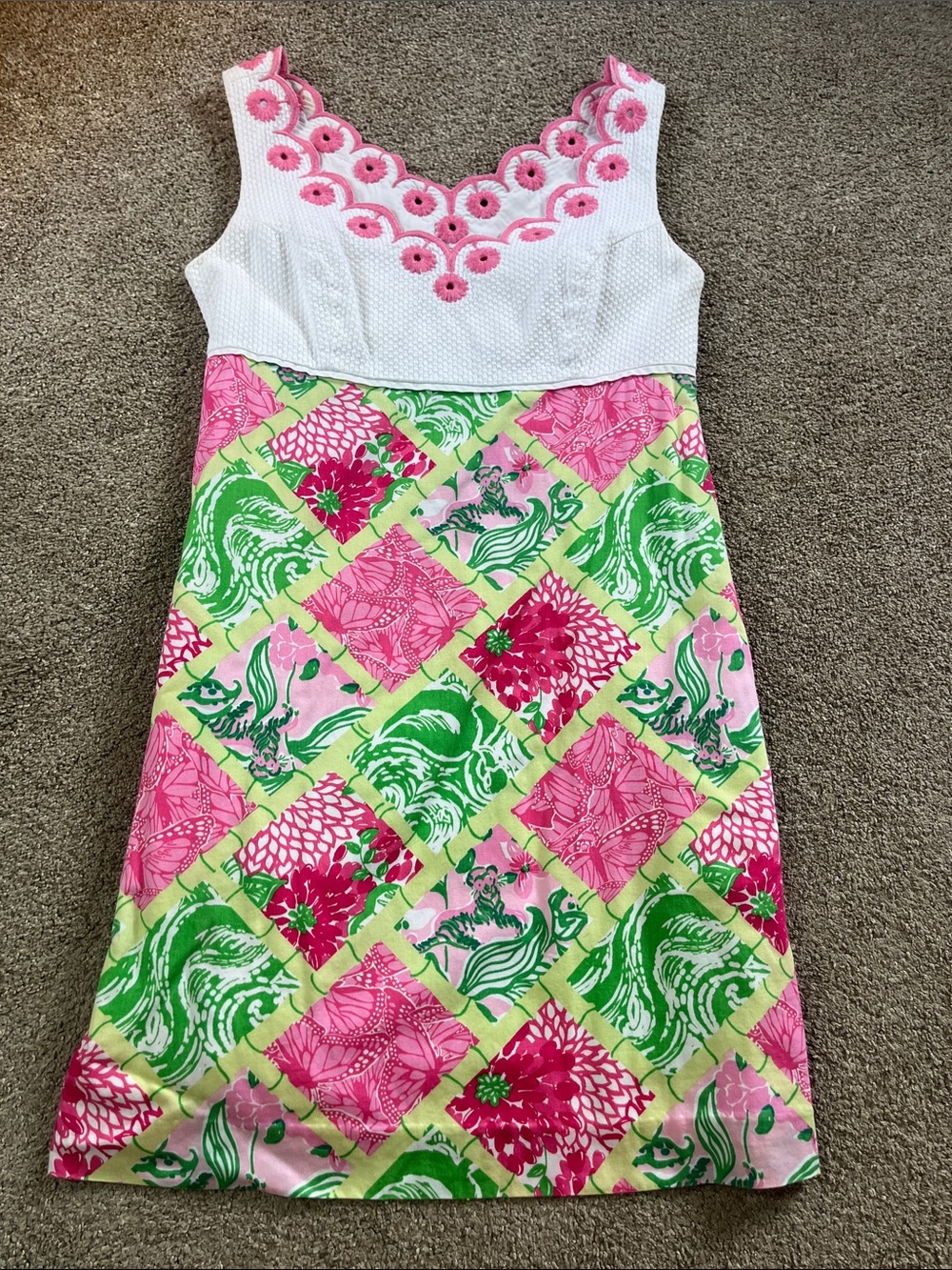 Lilly Pulitzer Jubilee Line Double V Neck Embroidered Patchwork Dress sz6